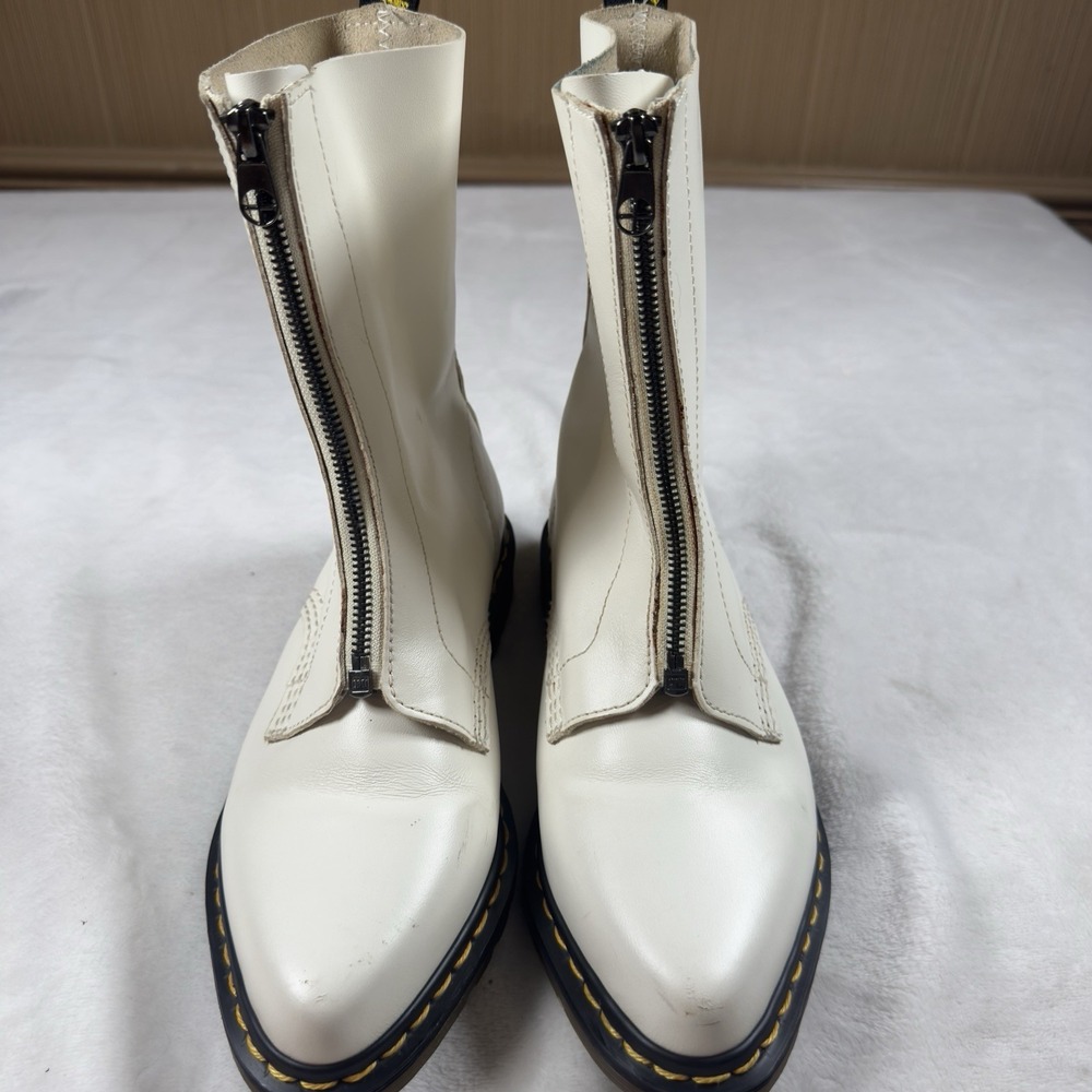 Dr Martens Zeta Zip Front Boots White Leather Womens 8 Mens 6 EU 39 - Picture 2 of 7